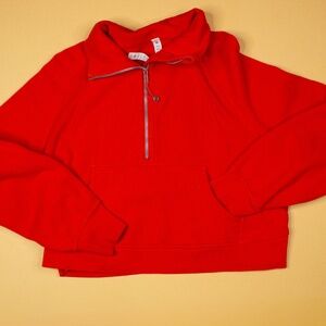 Lululemon SCUBA Coral Orange Pullover Funnel Neck Crop Sweatshirt Women's Size M